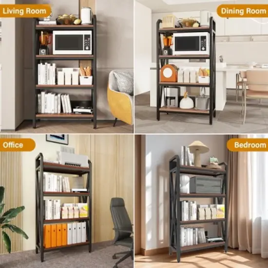 56" Tall Kitchen Bakers Rack, 4 Tier Microwave Stand with Storage, Industrial Bookcase, Freestanding Coffee Bar Station for Spices, Cups, Pots image {3}