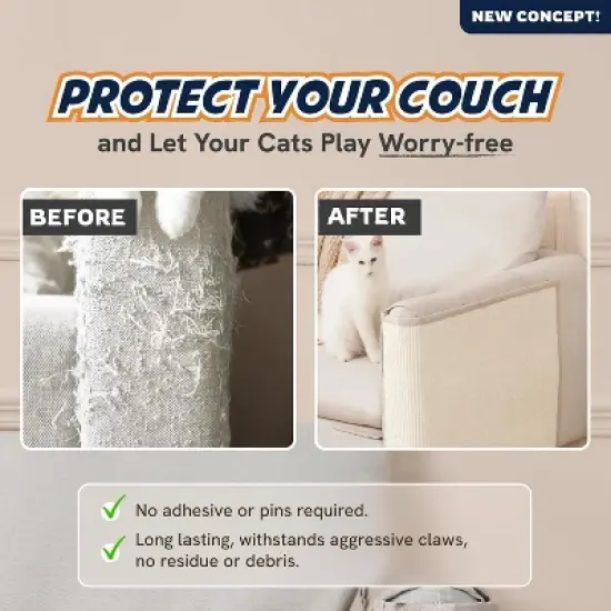 Panther Armor Sisal Cat Couch Protector Guard, Prevents Cat Scratching Furniture, Durable Furniture Protectors, Beige, Right Arm image {1}