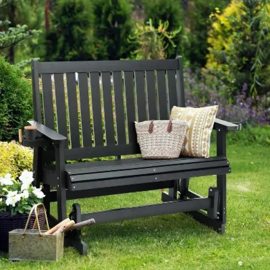 Fortune Candy Poly Lumber Patio Glider 2 Seater with Ergonomic Deep Seat, High Backrest, Cup Holders, for Outdoor Garden, Yard, or Deck image {1}