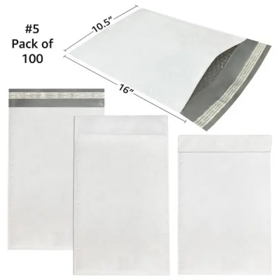 UOFFICE Pack of 100 Poly Bubble Mailer Bags 10.5"x16" Envelopes with Self Seal Closure image {1}