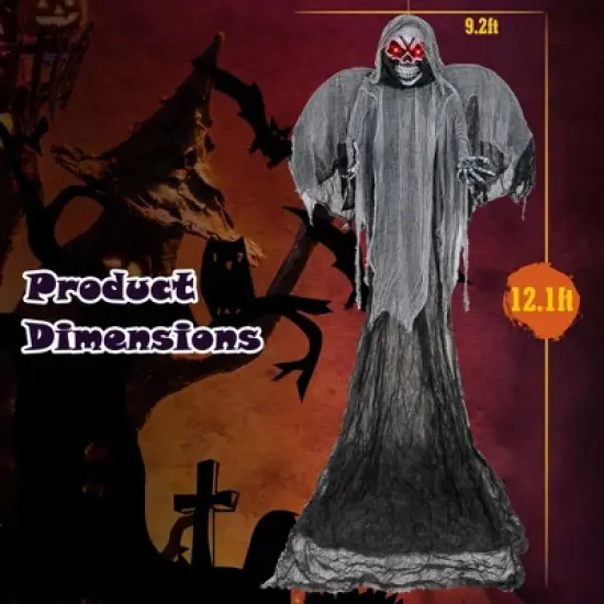 Costway 12.1 Ft Hanging Halloween Decoration Skeleton Ghost with Flickering Red Eyes image {2}