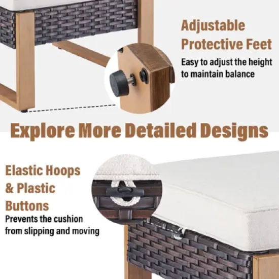 Gymojoy 2 Pieces Outdoor Patio Ottoman with Cushion image {6}