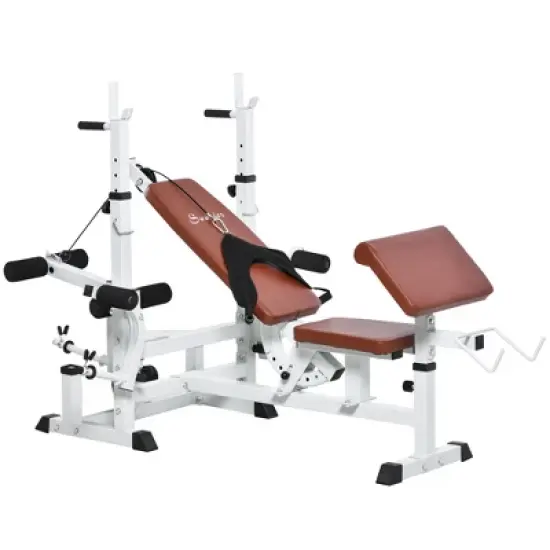 Soozier Multi-Exercise Full-Body Weight Rack with Bench Press, Leg Extension, Chest Fly Resistance Band & Preacher Curl image {3}