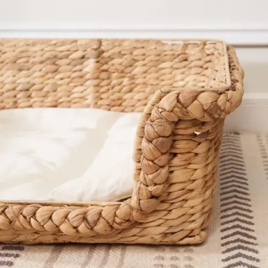 Vifah Kylie Hand-Woven Water Hyacinth Cat House with Cushion - M/L - 21" - Brown image {4}