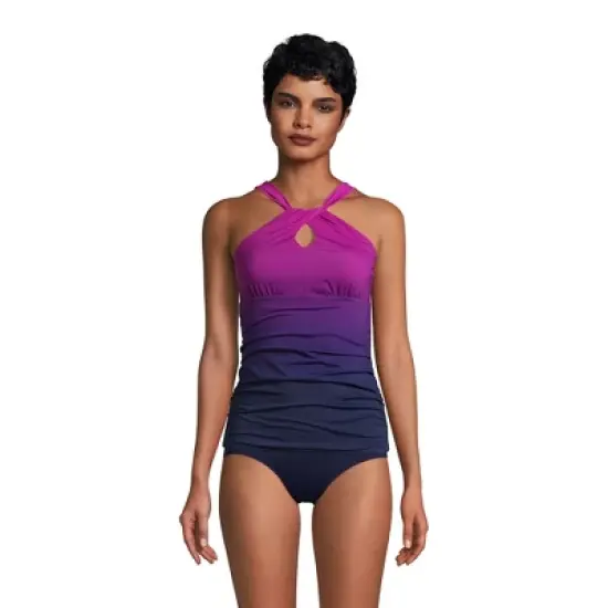 Lands' End Women's Chlorine Resistant High Neck to One Shoulder Multi Way Tankini Swimsuit Top image {2}