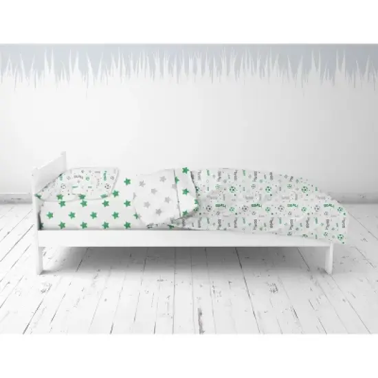 Bacati - Soccerball Green/Gray Muslin 4 pc Toddler Bedding Set image {5}