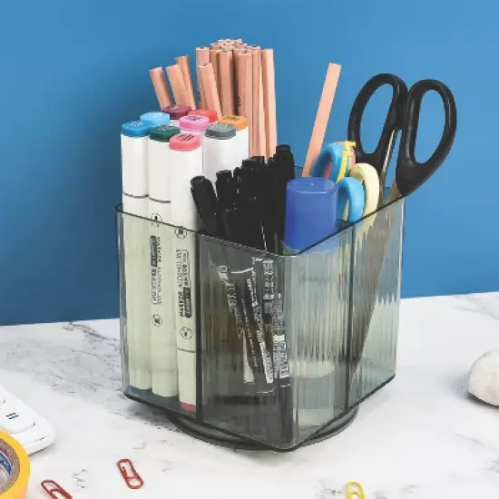 Trio Home Square Rotating 4 Compartment Cosmetic & Beauty Organizer, Brush Holder, Makeup, Jewelry, Office Accessories, Vanity Holder image {2}