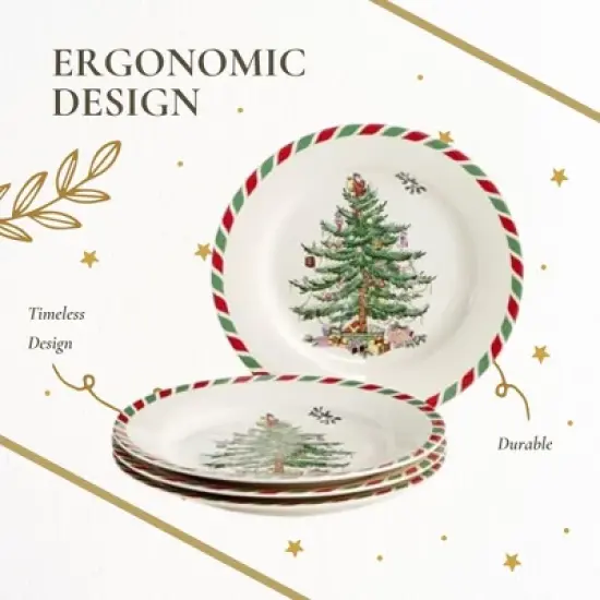 Spode Christmas Tree 8" Candy Cane Appetizer Plates (Set of 4) - Festive Holiday Tableware, Dishwasher & Microwave Safe image {5}