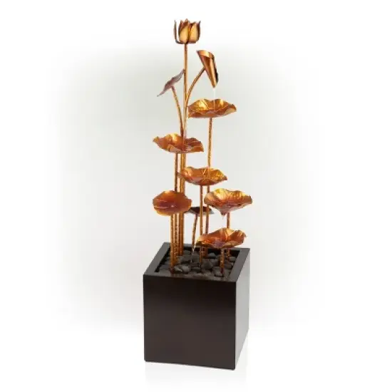 43" Metal Cascading Leaves Fountain with Stones Copper - Alpine Corporation image {2}