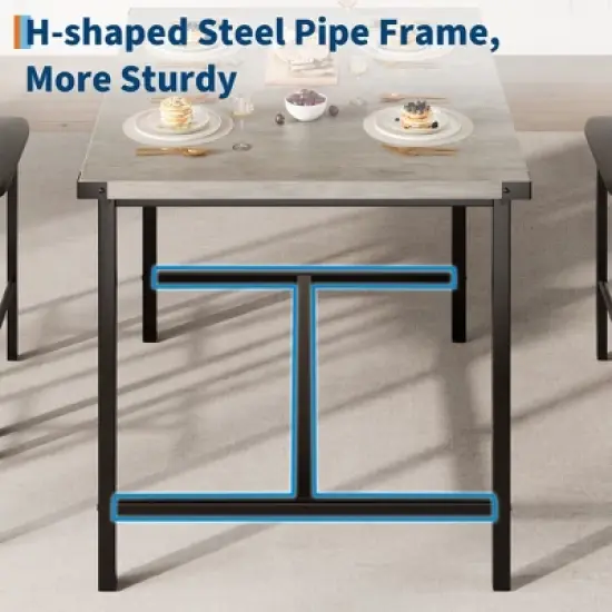 5-Piece Counter Height Dining Table Set for 4, Rustic Gray Kitchen Table with Footrest & Corner Guards, 4 Upholstered Bar Stools with Backrests image {5}