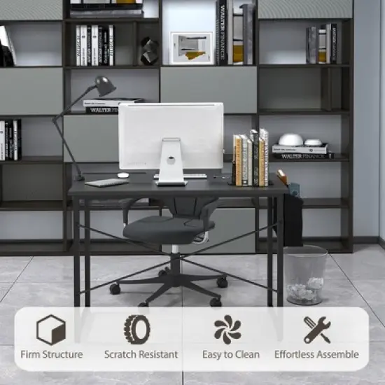 Costway 40''Modern Computer Desk Study Writing Table w/ Storage Bag Black/Coffee/Brown image {6}