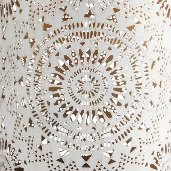 Outdoor Metal Lace Cutout Lantern with Rotating LED Lights Antique White - Alpine Corporation image {3}