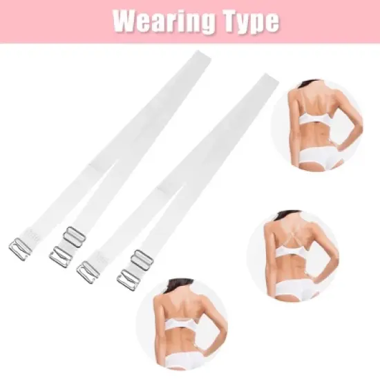 Unique Bargains ABS Non-Slip Adjustable Invisible Clear Bra Shoulder Strap with Stainless Steel Hook Transparent 3 Pair image {4}
