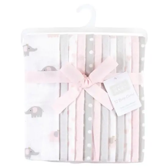 Hudson Baby Infant Girl Cotton Flannel Burp Cloths Bundle, Pink Gray Elephant, One Size image {1}