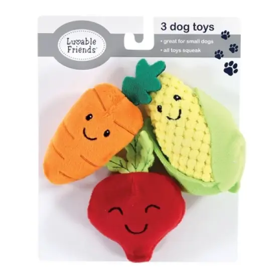Luvable Friends Dog Squeaky Plush Dog Mini Toy Set, Veggies, One Size image {1}