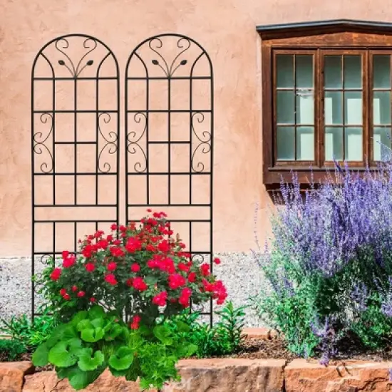 Black Metal Garden Trellis for Climbing Plants, 86.7'H x 19.7'W, Rustproof Outdoor Plant Support for Roses, Vines & Vegetables image {6}
