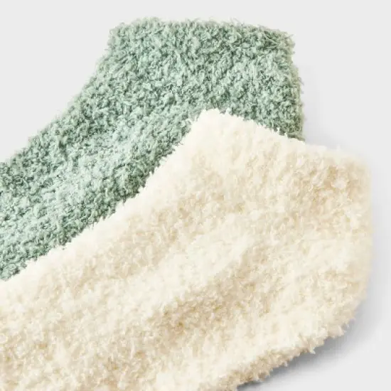 Women's Solid 2pk Cozy Low Cut Socks - Auden&trade; Green/Ivory One Size image {2}