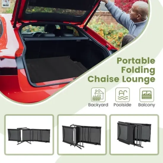 Costway 2 Piece Patio Folding Chaise Lounge Chairs with 6-Level Backrest Reclining Chairs Tan/Black/Grey image {5}