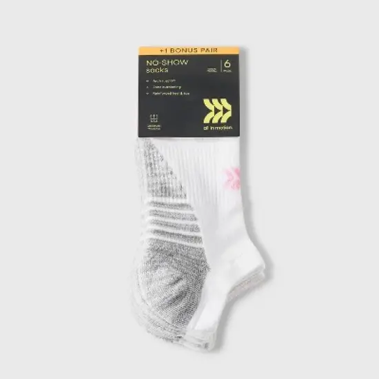 Women's 6+1 Bonus Pack Cushioned Performance Striped No Show Athletic Socks - All in Motion&trade; 4-10 image {1}