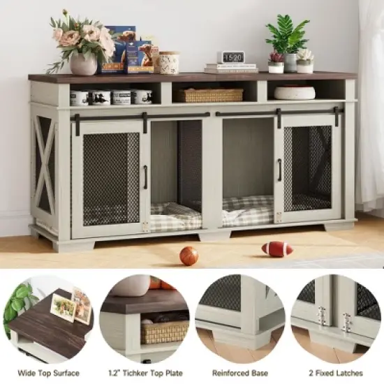 ODK 71" Dog Crate Furniture for 2 Dogs, Dog Kennel, Extra Large Double Dog Cage As TV Stand, Furniture Style Dog Crates with Sliding Barn Door image {5}
