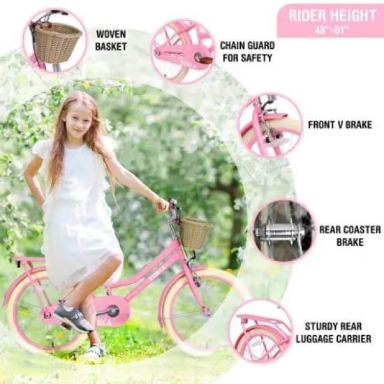 Aukfa Girls Bicycle with Basket, Bracket and Suspension Fork, Double Disc Brake Steel Frame Girls Bicycle, Suitable for Girls Aged 7-10 image {6}