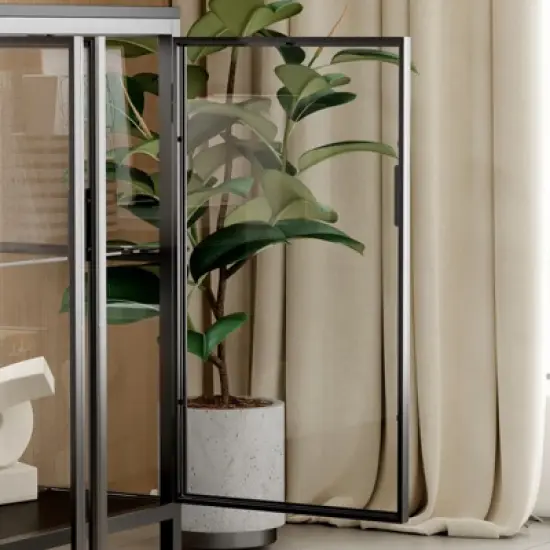 Famapy Black Tempered Glass Display Cabinet Illuminating Your Home with Style and Function image {4}