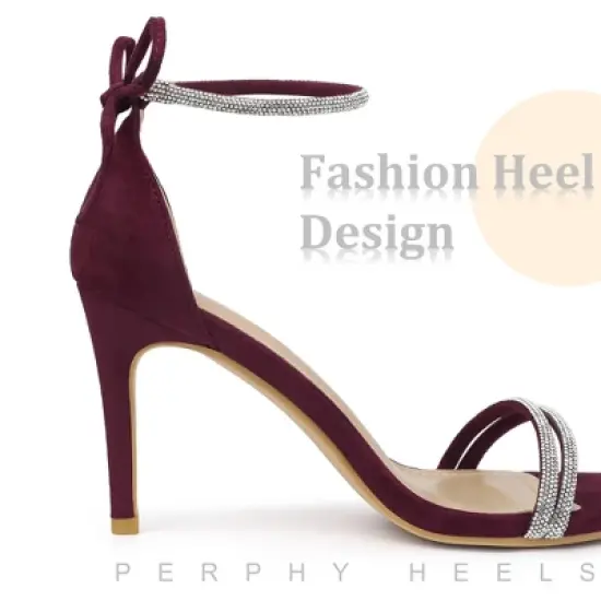 Perphy Women's Rhinestone Ankle Tie Stiletto Heels Sandals image {4}