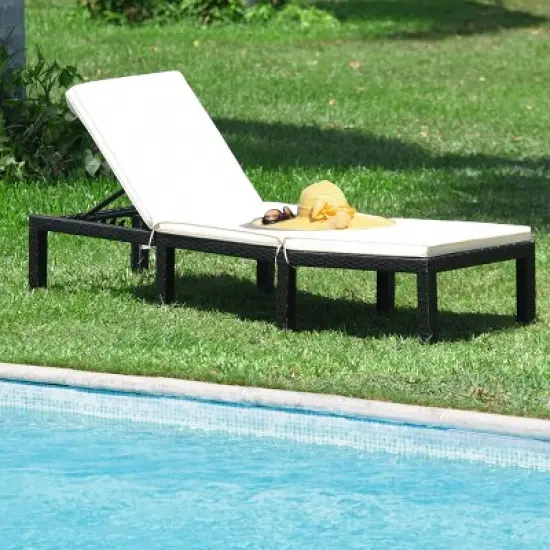 Costway Patio Rattan Lounge Chair Chaise Couch Cushioned Height Adjustable Pool Garden White image {2}