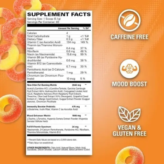 EHPlabs OxyShred Non Stimulant Pre Workout Powder & Fat Burner - Caffeine & Sugar Free Preworkout Energy Powder - Peach, 60 Servings image {1}