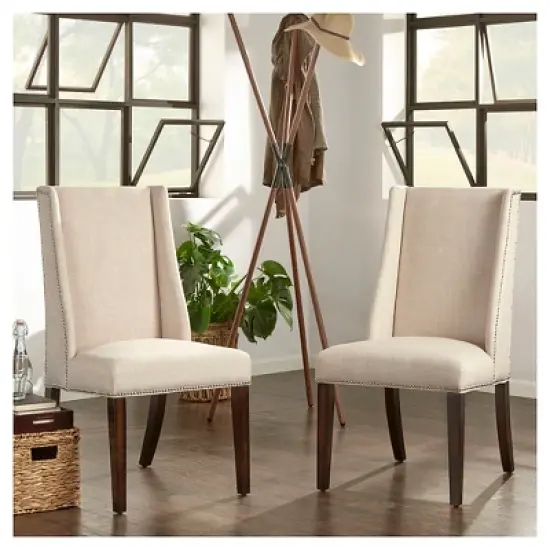 Set of 2 Harlow Wingback Dining Chair with Nailheads Oatmeal - Inspire Q image {2}