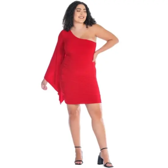 Womens Plus Size One Shoulder Drape Bodycon Dress image {6}