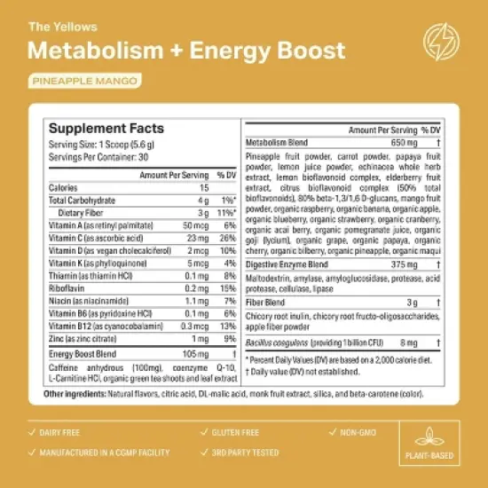 Proper The Yellows Metabolism + Energy Dietary Supplement Powder - 5.92oz image {3}