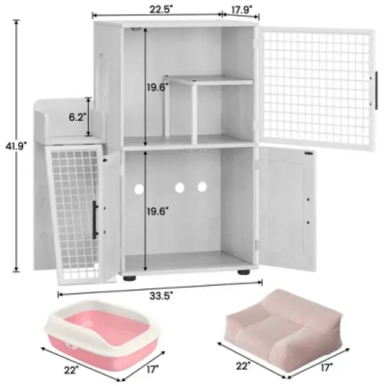 Cat Litter Box Enclosure, Double Layer Hidden Cat Washroom with Sturdy Ladder, Villa Cat Cabinet for Indoor Cats image {1}