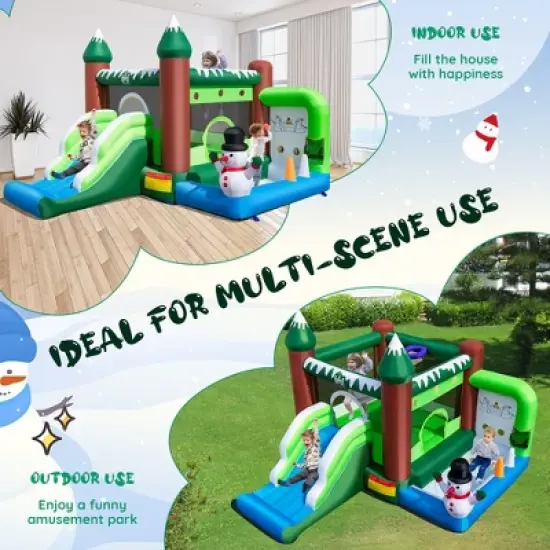 Costway 6-in-1 Winter Themed Snowman Inflatable Castle kids Jumping House with  735W Blower image {4}