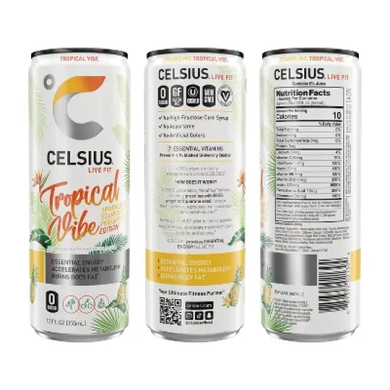 CELSIUS Sparkling Tropical Vibe Functional Energy Drink - 12 fl oz Single Can image {1}