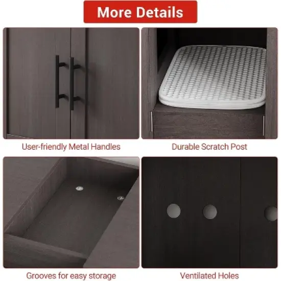 Double Cage Cat Litter Box Enclosure Furniture &ndash; Hidden Wooden Enclosed House for 2 Cats, 55" L x 17.7" W x 22.5" H &ndash; Discreet Odor-Control Design image {7}