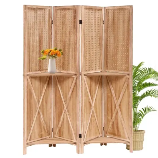 Wooden Room Divider Wall 4 Panel,5.6FT Tall Room Divider with Shelves,Folding Privacy Screens 67 in for Room Separation Home Office Bedroom image {6}
