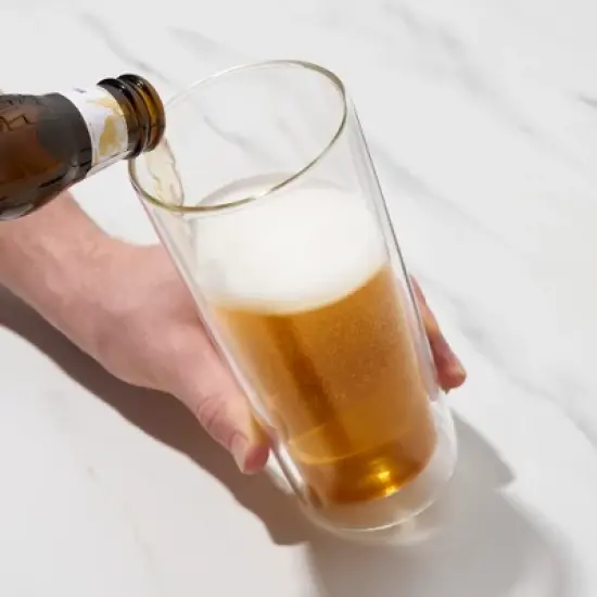 True Double Walled Beer Glasses - Insulated Pint Glasses - Double Wall Glasses - Beer Mugs Clear 16oz Set of 2 image {3}