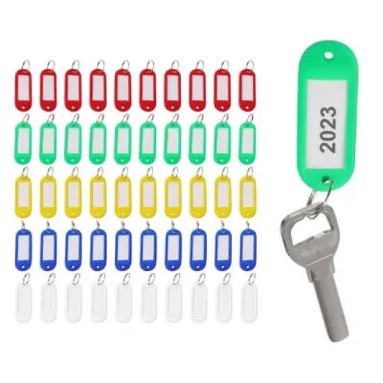 Unique Bargains Plastic Split Ring ID Label Tags Keyrings Blue Yellow Green White Red 50 Pcs image {5}