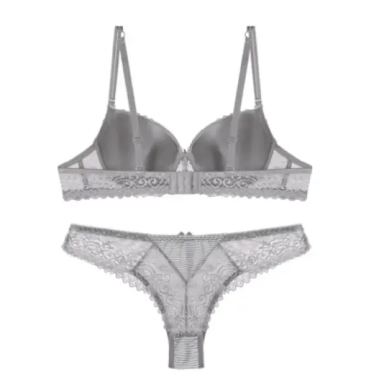 Agnes Orinda Women's Underwire Push-Up Lace Trim Strip Bra and Thong Set image {1}