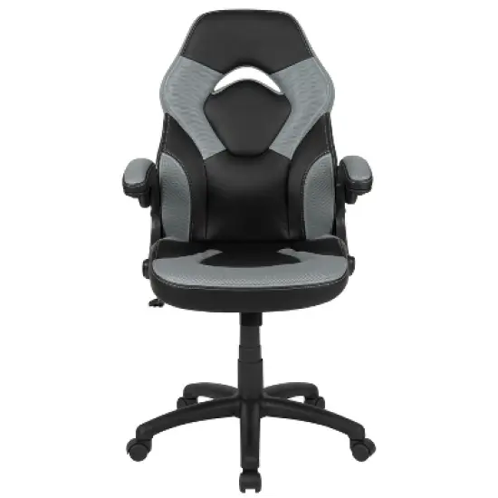 BlackArc High Back Gaming Chair with Gray and Black Faux Leather Upholstery, Height Adjustable Swivel Seat & Padded Flip-Up Arms image {7}
