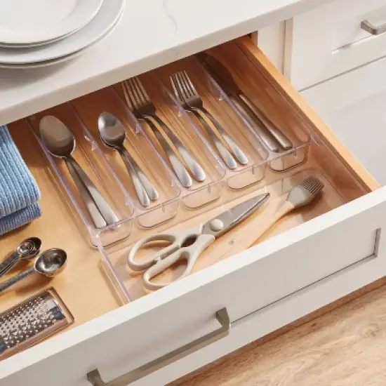 6 Compartment Plastic Drawer Flatware Organizer - Brightroom&trade;: Clear In-Drawer Silverware Tray, Contemporary Style image {1}