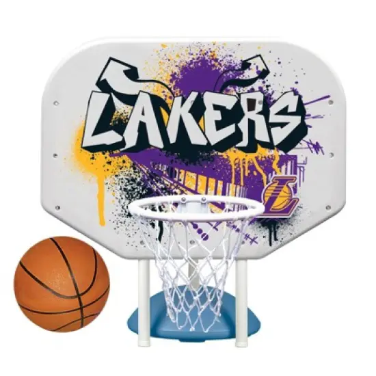 Poolmaster Graffiti Collection NBA LA Lakers Rebounder Poolside Hoop Set Durable All-Weather Base image {6}