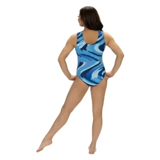 GK Elite Women's Suni Lee Cool Breeze Leotard - Blue/White image {1}