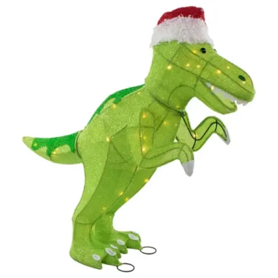 Northlight LED Lighted Tinsel Santa T-Rex Dinosaur Outdoor Christmas Decoration - 30" - Warm White image {5}