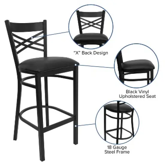 Flash Furniture Black ''X'' Back Metal Restaurant Barstool image {2}