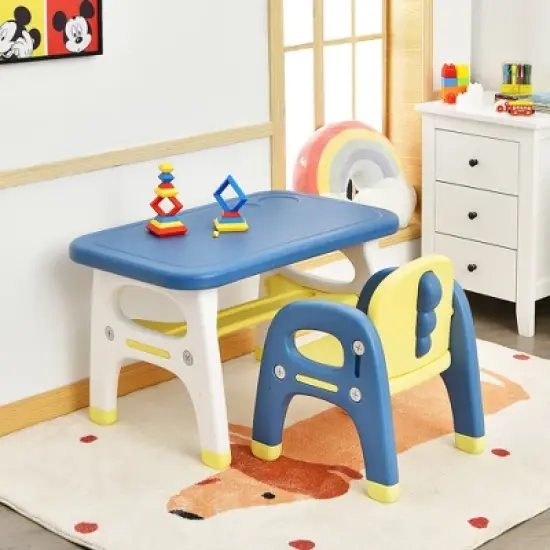 Costway Kids Dinosaur Table and Chair Set Activity Study Desk w/ Building Blocks image {3}