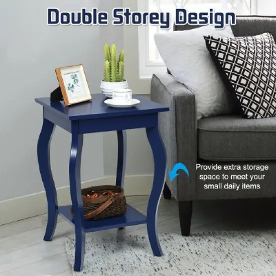 Costway Set of 2 NightStands Side Table End Table Accent Table w/ Shelf Indigo image {4}