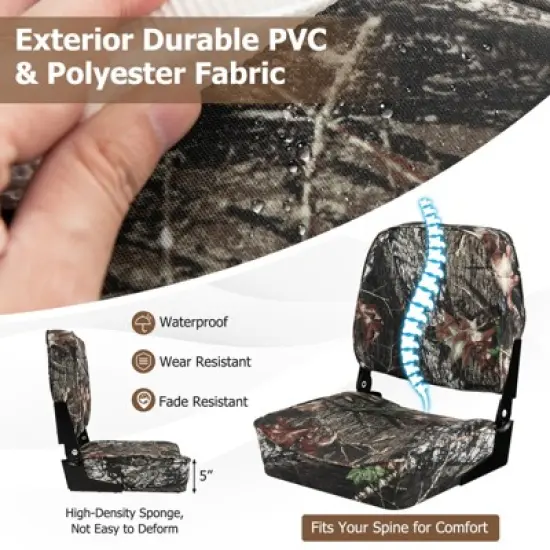 Costway 2-Piece Folding Boat Seat Set with Sponge Padding & Aluminum Hinges Low Back Black image {4}