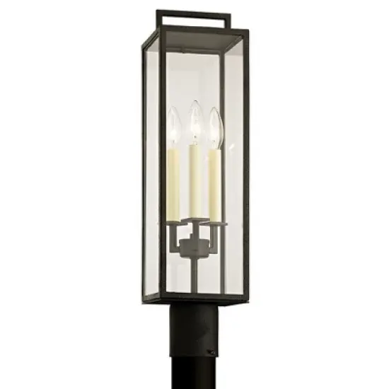 Troy Lighting Beckham 3 - Light Post Light in  Forged Iron Clear Shade image {1}